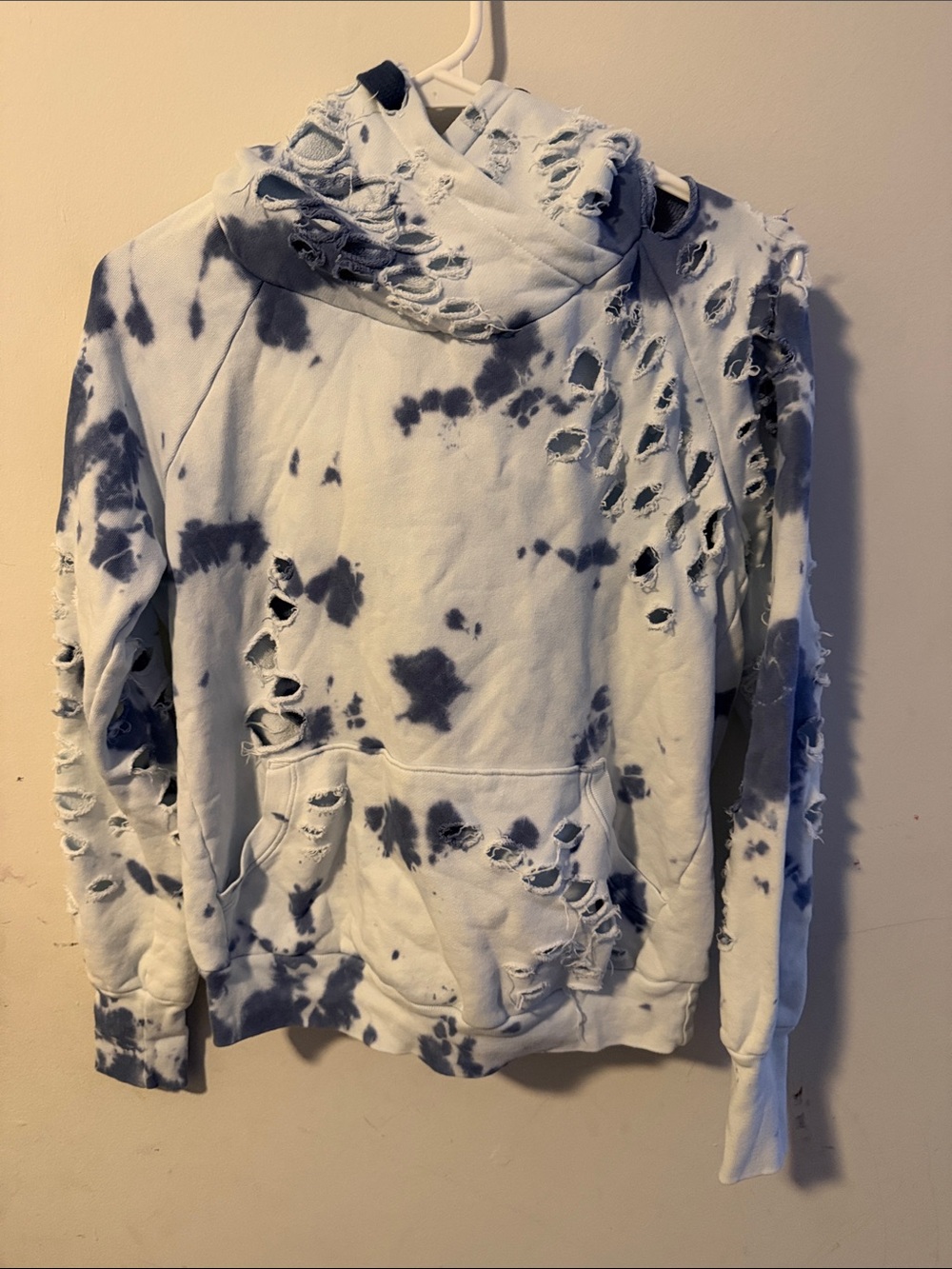 NSF Distressed Tie-Dye Turtleneck Sweater - Blue & White